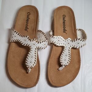 Outwoods White and Brown Sandals with Braided Straps Size 7 NWOT